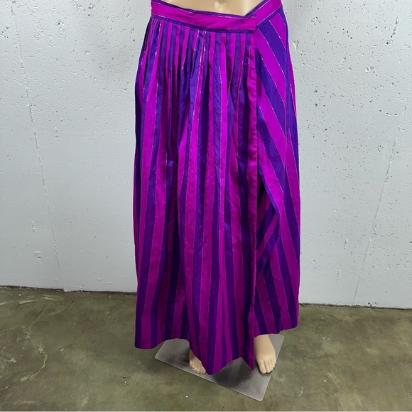 Linda Allard Ellen Tracy size 4 Purple & Fuchsia Striped Silk Midi Wrap Skirt - Picture 1 of 12